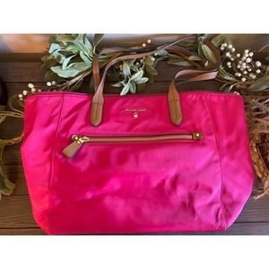 Michael Kors Kelsey Large Barbie Pink Tote Travel Bag Nylon Saffiano